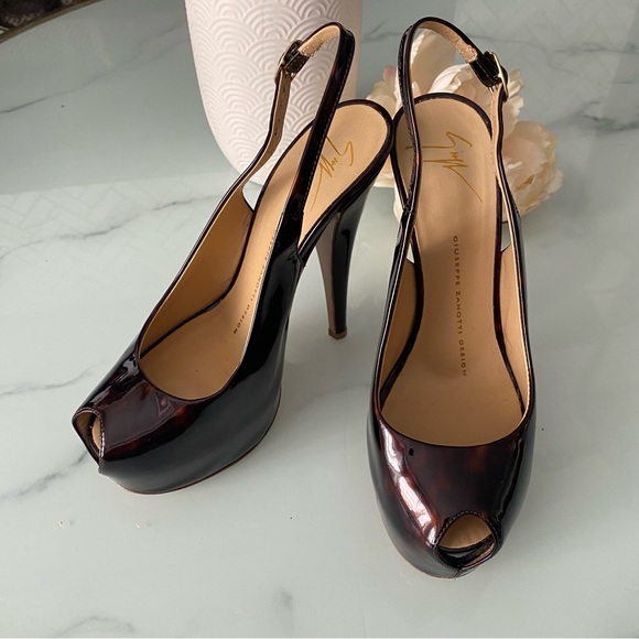 Giuseppe Zanotti Patent Leather Platform Slingback Peep Toe Sandals - Picture 7 of 14